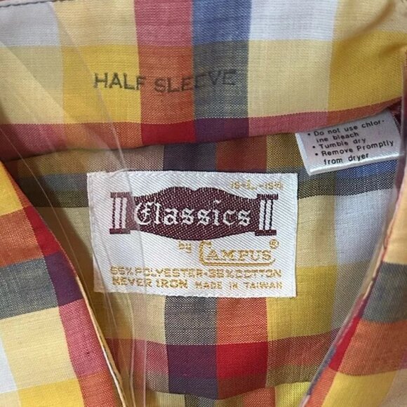 Campus Classic II Mens Button Shirt Size Large Half Sleeve Madras NOS #D3 - Picture 4 of 4